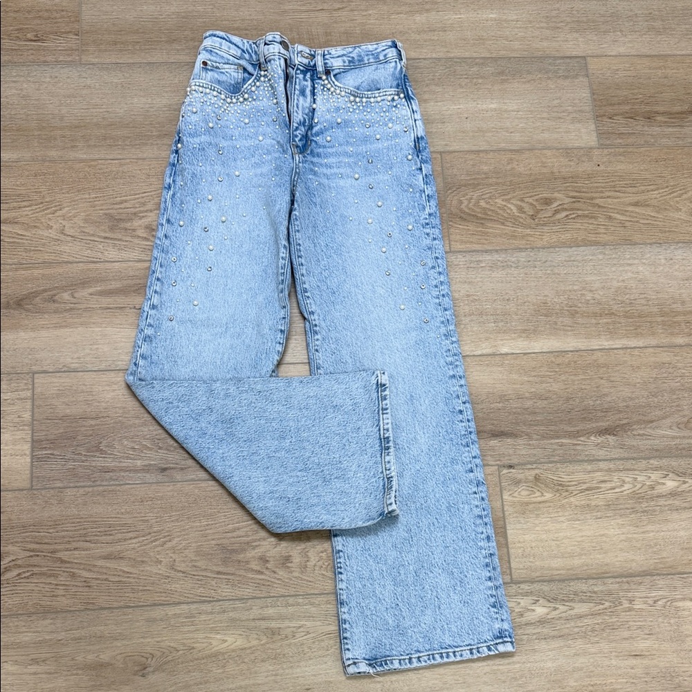 Pilcro Light Blue Straight Leg Jeans with Pearl Details